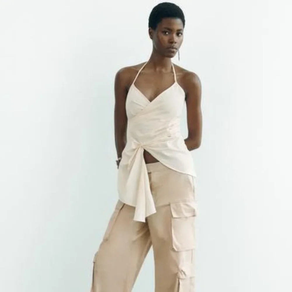 NWT Zara Asymmetric Gabardine Top - Picture 2 of 5